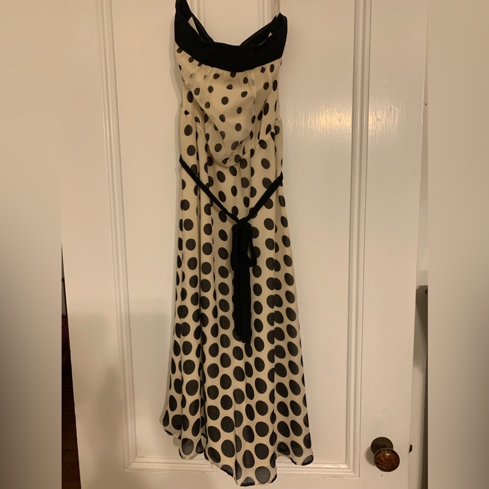 100 % silk black and ivory polka dot strapless dress
